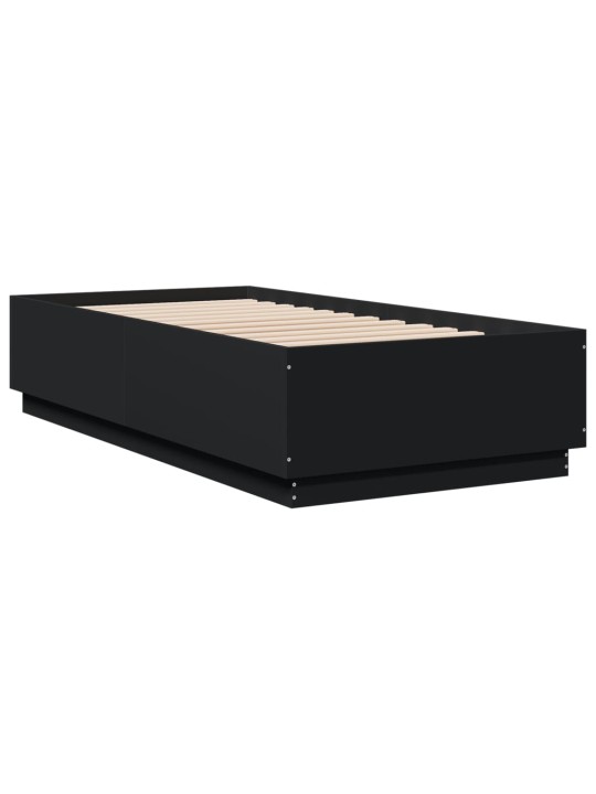 Gultas rāmis ar LED, melns, 75x190 cm, inženierijas koks