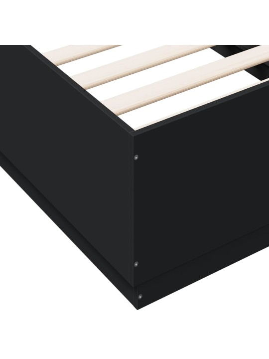 Gultas rāmis ar LED, melns, 75x190 cm, inženierijas koks
