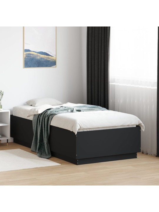 Gultas rāmis ar LED, melns, 75x190 cm, inženierijas koks