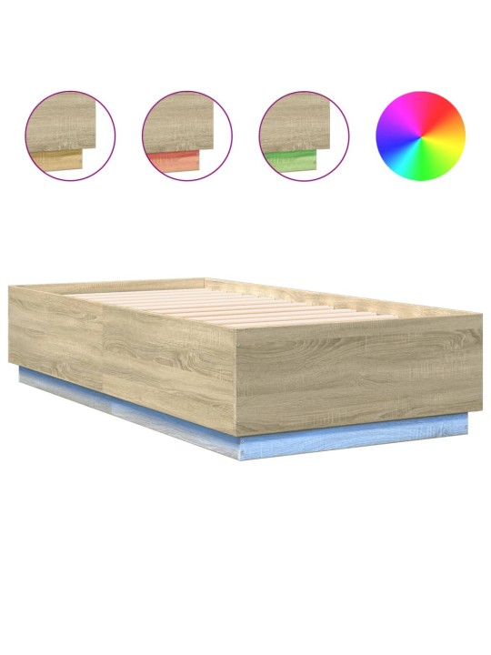 Gultas rāmis ar LED, ozola, 75x190 cm, inženierijas koks