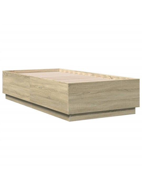 Gultas rāmis ar LED, ozola, 75x190 cm, inženierijas koks