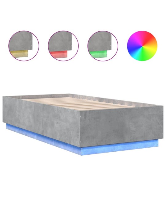 Gultas rāmis ar LED, betona pelēks, 75x190cm, inženierijas koks