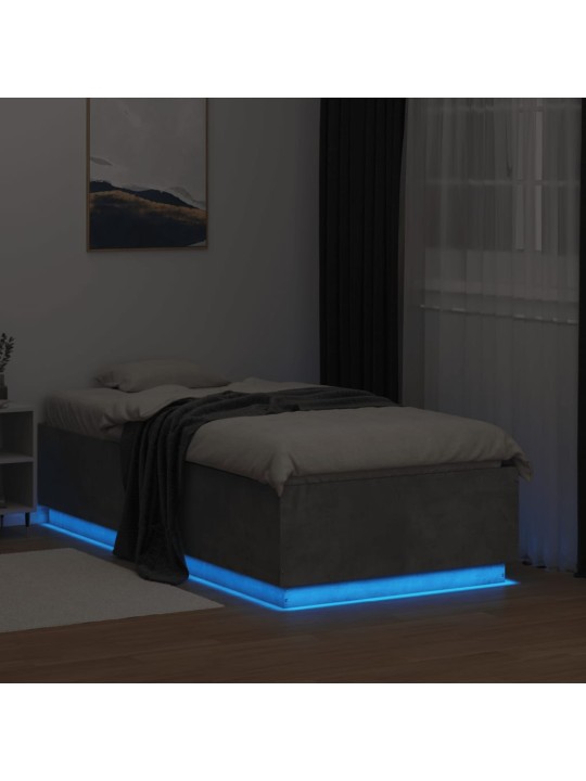Gultas rāmis ar LED, betona pelēks, 75x190cm, inženierijas koks