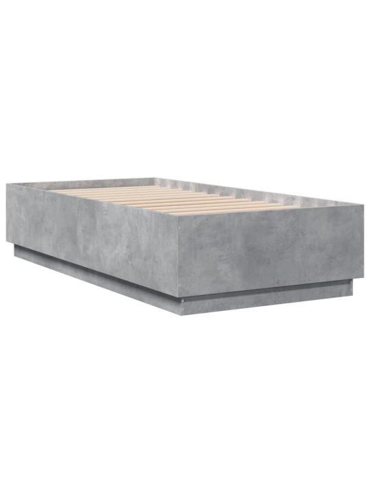 Gultas rāmis ar LED, betona pelēks, 75x190cm, inženierijas koks