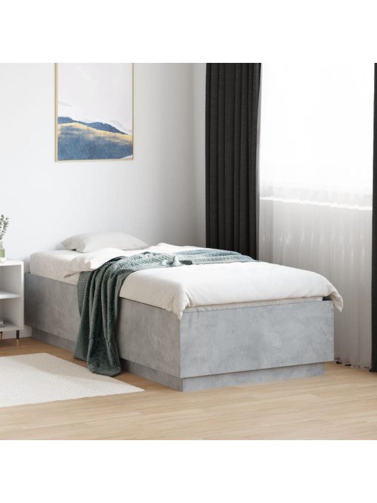 Gultas rāmis ar LED, betona pelēks, 75x190cm, inženierijas koks