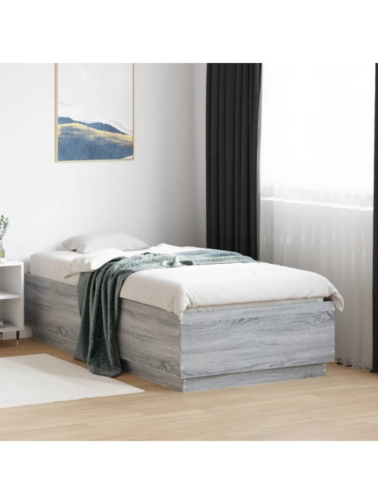 Gultas rāmis ar LED pelēka ozolkoka 75x190 cm inženierijas koks