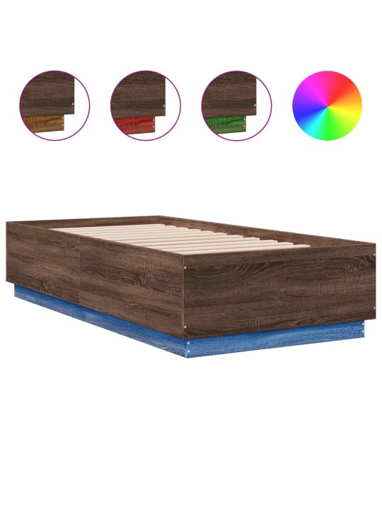Gultas rāmis ar led, brūna ozola, 75x190 cm, inženierijas koks