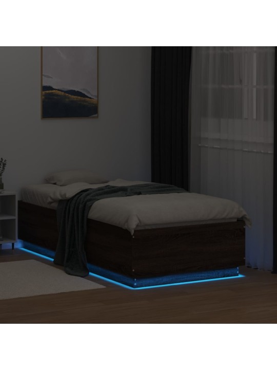 Gultas rāmis ar led, brūna ozola, 75x190 cm, inženierijas koks