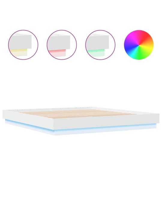 Gultas rāmis ar LED, balts, 200x200 cm