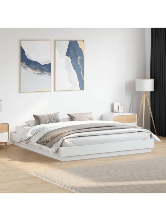 Gultas rāmis ar LED, balts, 200x200 cm