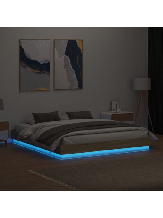 Gultas rāmis ar LED, ozolkoka krāsā, 200x200 cm