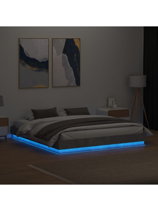 Gultas rāmis ar LED, betona pelēks, 200x200 cm