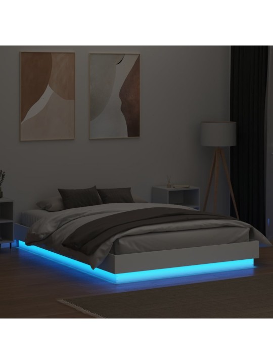 Gultas rāmis ar LED, balts, 160x200 cm