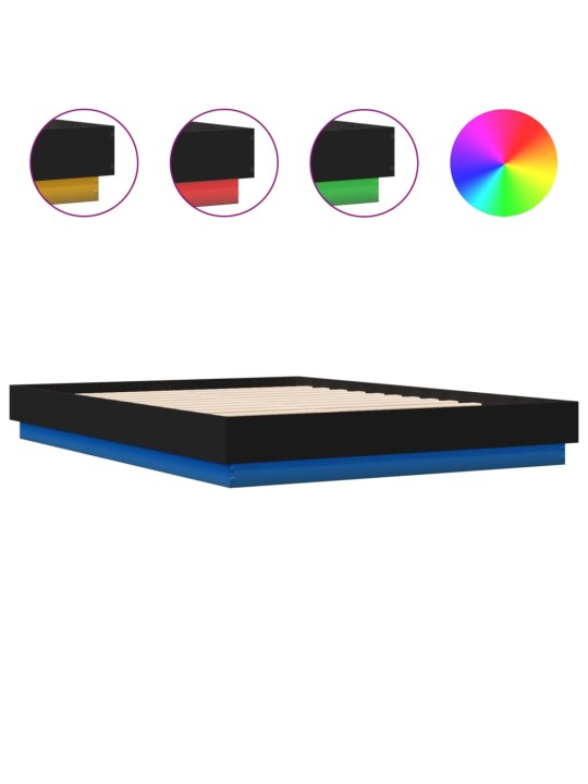 Gultas rāmis ar LED, melns, 160x200 cm