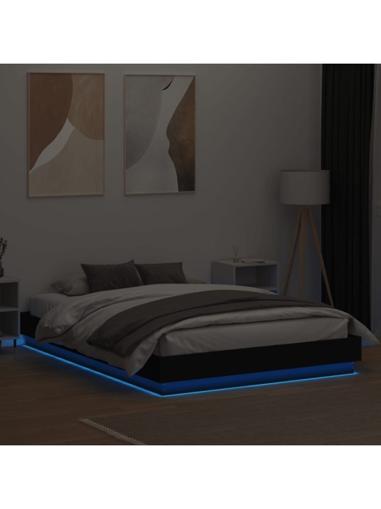 Gultas rāmis ar LED, melns, 160x200 cm