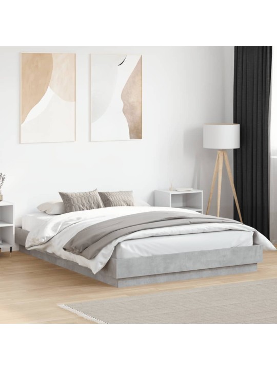 Gultas rāmis ar LED, betona pelēks, 160x200 cm