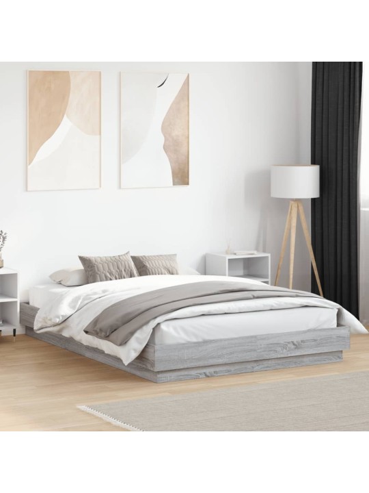 Gultas rāmis ar LED, pelēka ozola, 160x200 cm