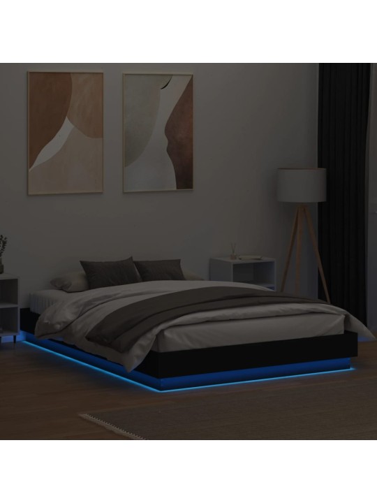 Gultas rāmis ar led, melns, 150x200 cm