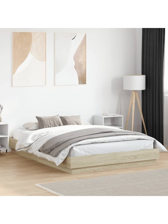 Gultas rāmis ar LED, koka krāsa, 150x200 cm