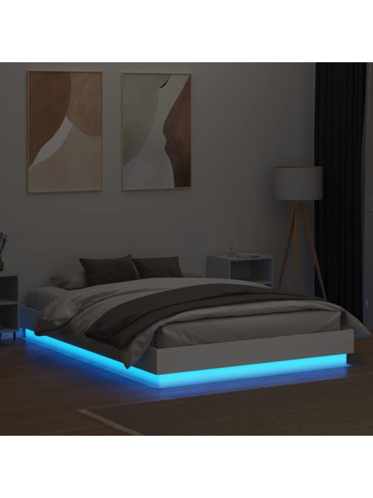 Gultas rāmis ar LED, balts, 140x200 cm