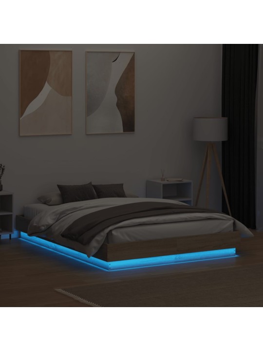 Gultas rāmis ar LED, ozolkoka krāsā, 140x190 cm