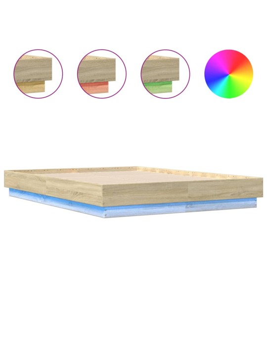 Gultas rāmis ar LED, koka krāsa, 135x190 cm