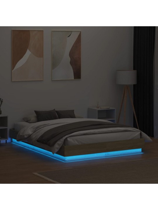 Gultas rāmis ar LED, koka krāsa, 135x190 cm