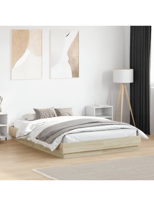 Gultas rāmis ar LED, koka krāsa, 135x190 cm