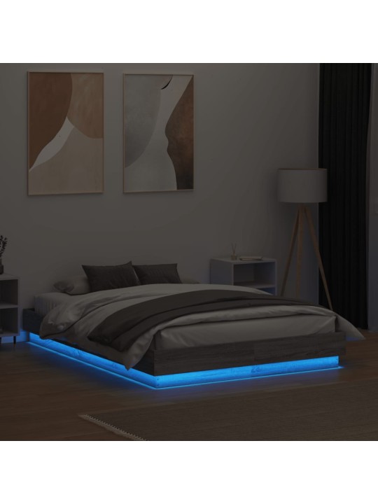 Gultas rāmis ar LED, pelēka ozolkoka, 135x190 cm