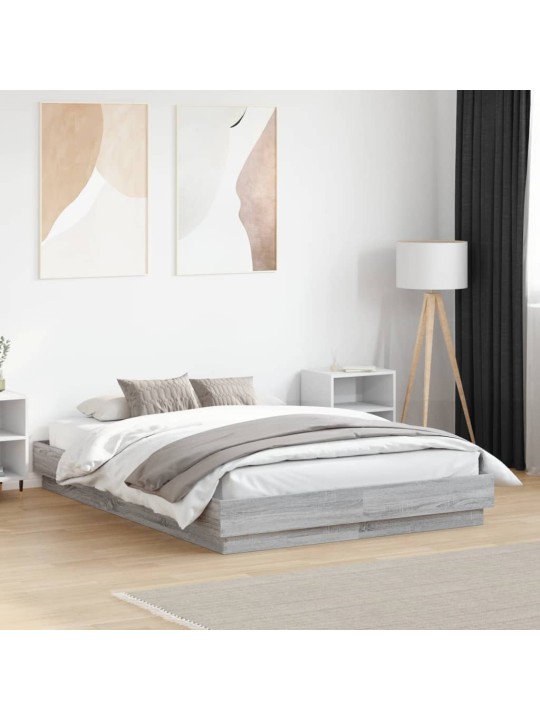 Gultas rāmis ar LED, pelēka ozolkoka, 135x190 cm