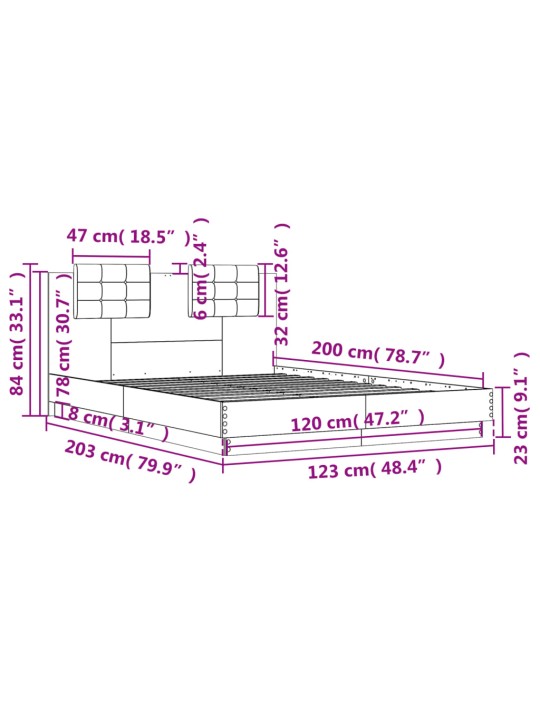 Gultas rāmis ar galvgali, balts, 120x200 cm, inženierijas koks