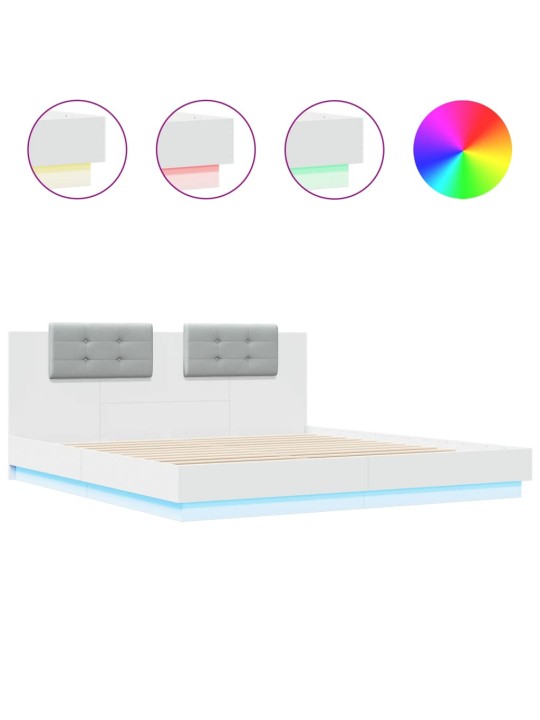 Gultas rāmis ar galvgali un LED, balts, 200x200 cm