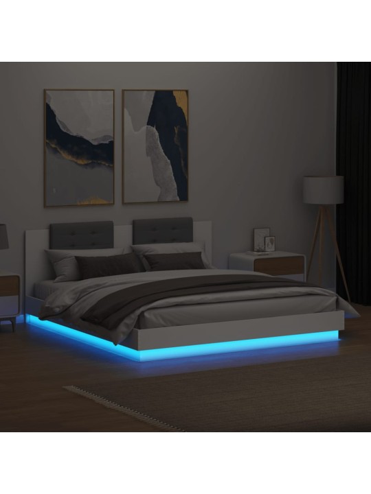 Gultas rāmis ar galvgali un led, balts, 180x200 cm