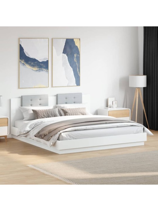 Gultas rāmis ar galvgali un led, balts, 180x200 cm