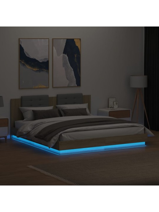 Gultas rāmis ar galvgali un LED, koka krāsa, 180x200 cm