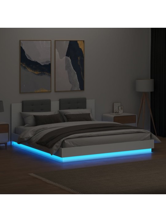 Gultas rāmis ar galvgali un led, balts, 160x200 cm