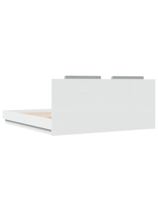 Gultas rāmis ar galvgali un led, balts, 160x200 cm
