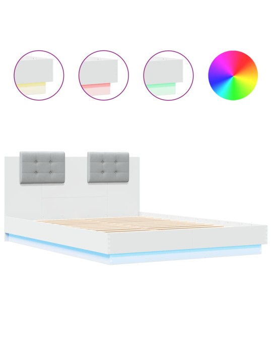 Gultas rāmis ar galvgali un led, balts, 150x200 cm