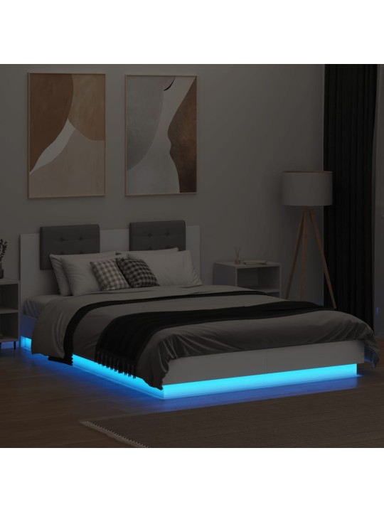 Gultas rāmis ar galvgali un led, balts, 150x200 cm