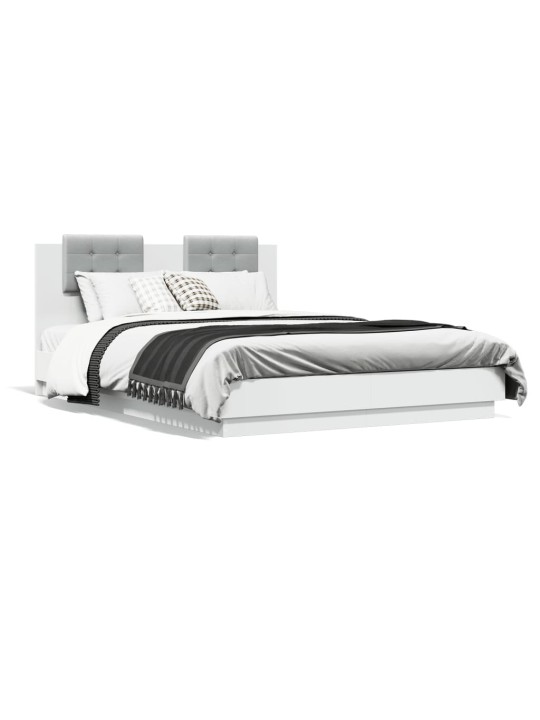 Gultas rāmis ar galvgali un led, balts, 150x200 cm