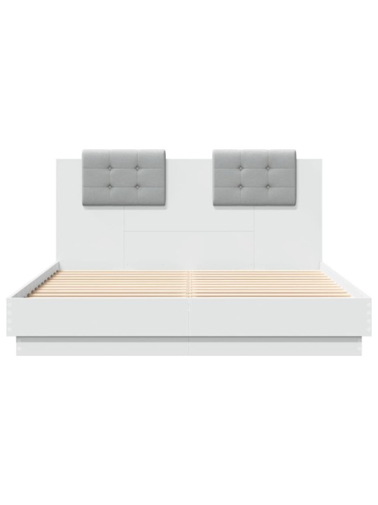 Gultas rāmis ar galvgali un led, balts, 150x200 cm