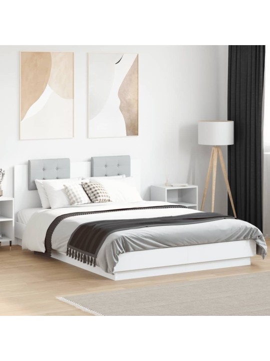 Gultas rāmis ar galvgali un led, balts, 150x200 cm