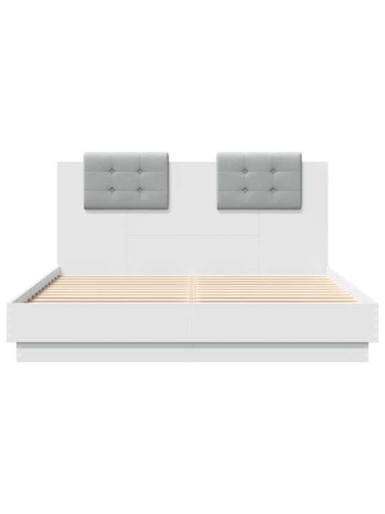 Gultas rāmis ar galvgali un LED, balts, 140x200 cm