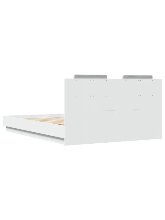 Gultas rāmis ar galvgali un LED, balts, 140x200 cm