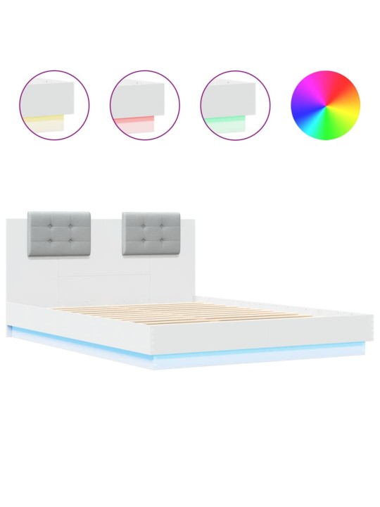 Gultas rāmis ar galvgali un led, balts, 120x200 cm