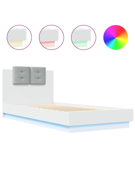 Gultas rāmis ar galvgali un led, balts, 100x200 cm