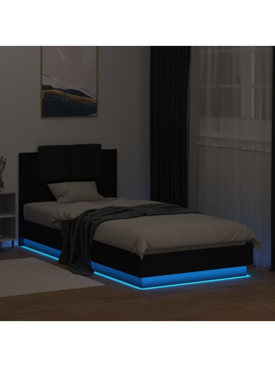 Gultas rāmis ar galvgali un LED, melns, 100x200 cm