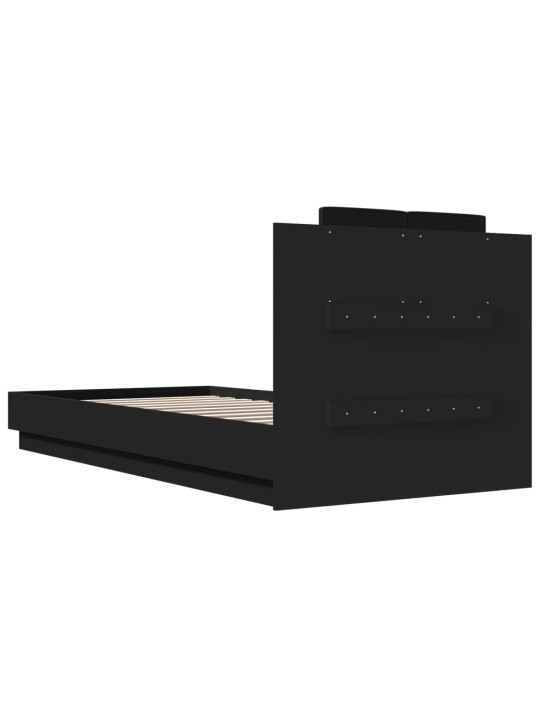 Gultas rāmis ar galvgali un LED, melns, 100x200 cm