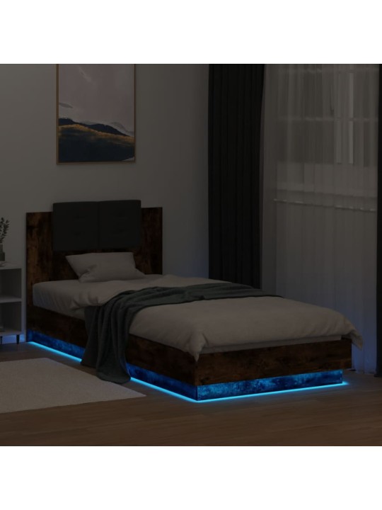 Gultas rāmis ar galvgali un led, koka krāsa, 100x200 cm