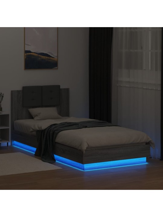 Gultas rāmis ar galvgali un LED, pelēka ozola, 100x200 cm
